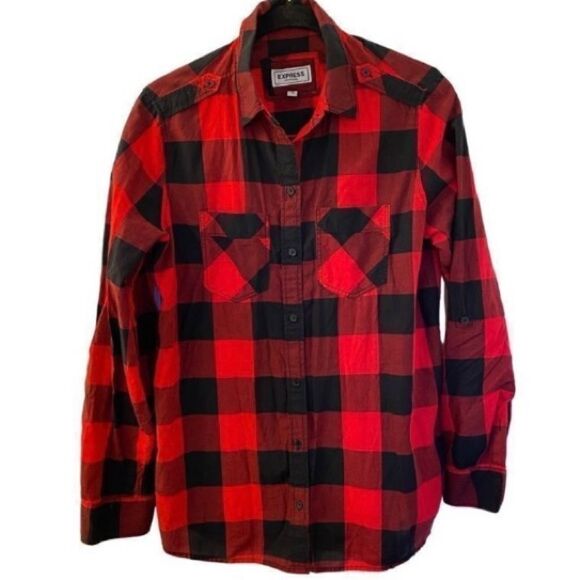 Express women’s buffalo check plaid, longsleeve shirt, size XS - Picture 1 of 4